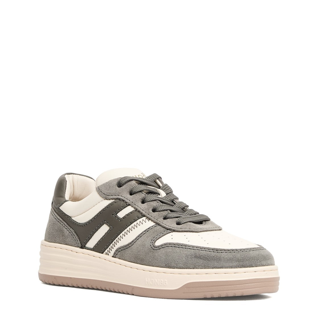 Hogan Grey White Leather Basket Cam Sneakers