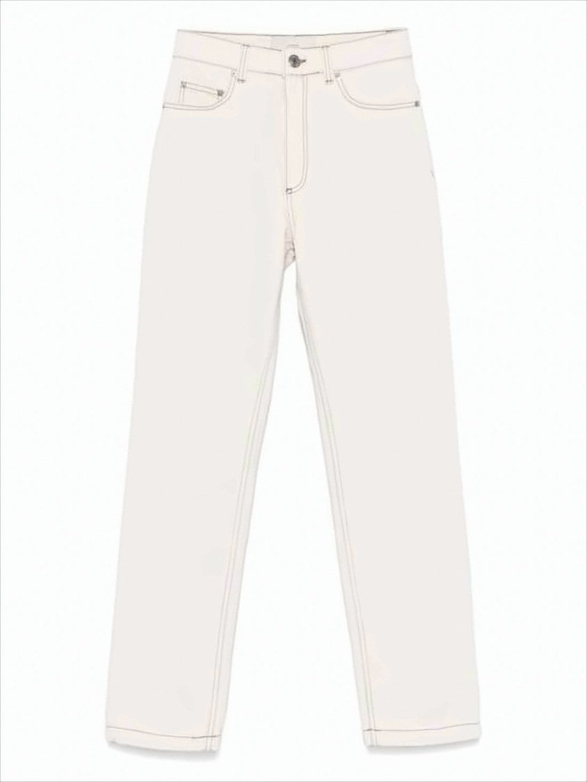Ami High-Waisted Straight-Leg Denim Pants With Contrast Stitching