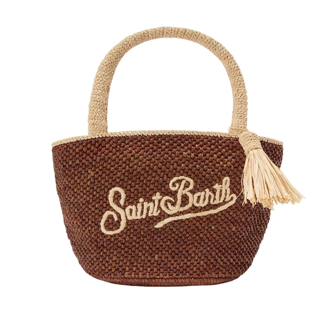 Mc2 Saint Barth Two-Tone Raffia Straw Bag With Embroidered Logo And Tassel Detail