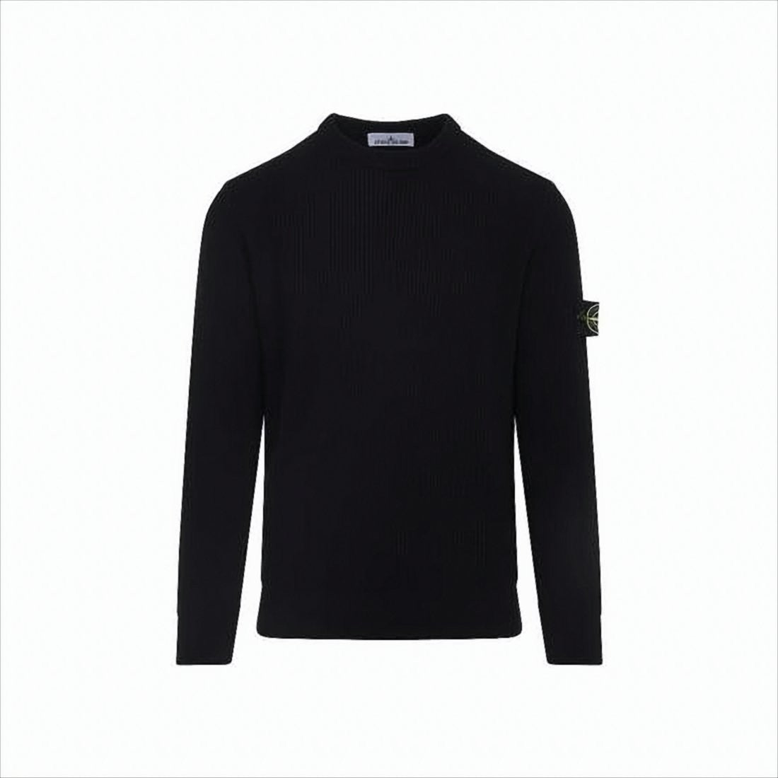 Stone Island Ribbed Knit Black Sweater With Distinctive Sleeve Patch