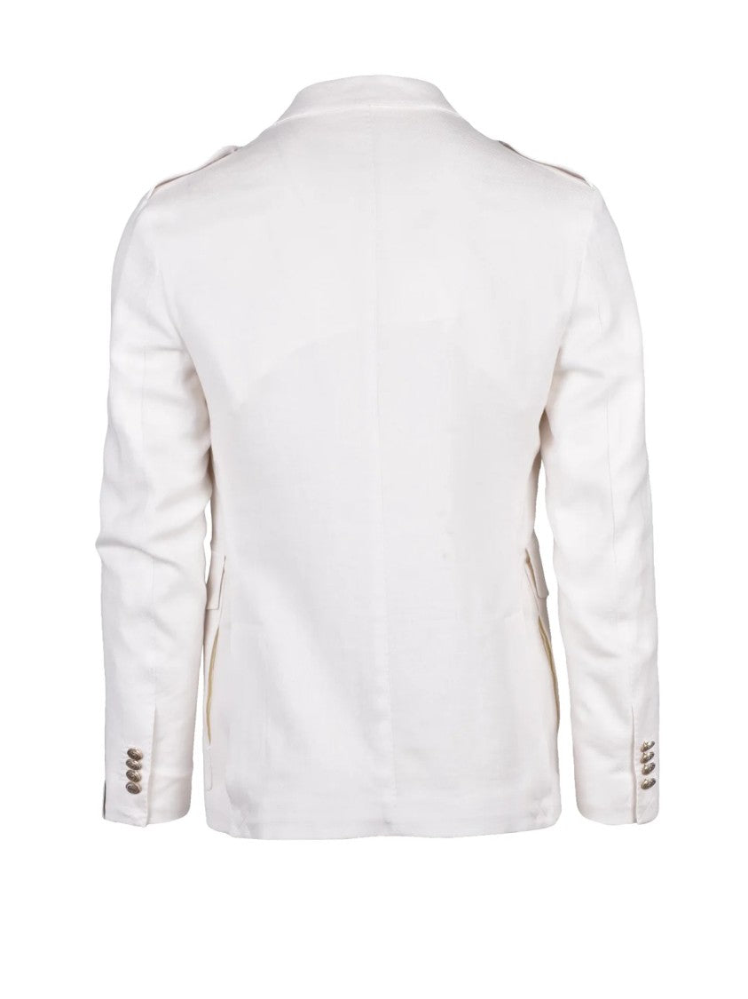 Eleventy White Linen Alpaca Silk Military Jacket
