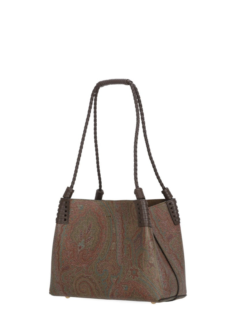 Etro Cotton Shoulder Bag With Woven Handle And Pegasus Logo