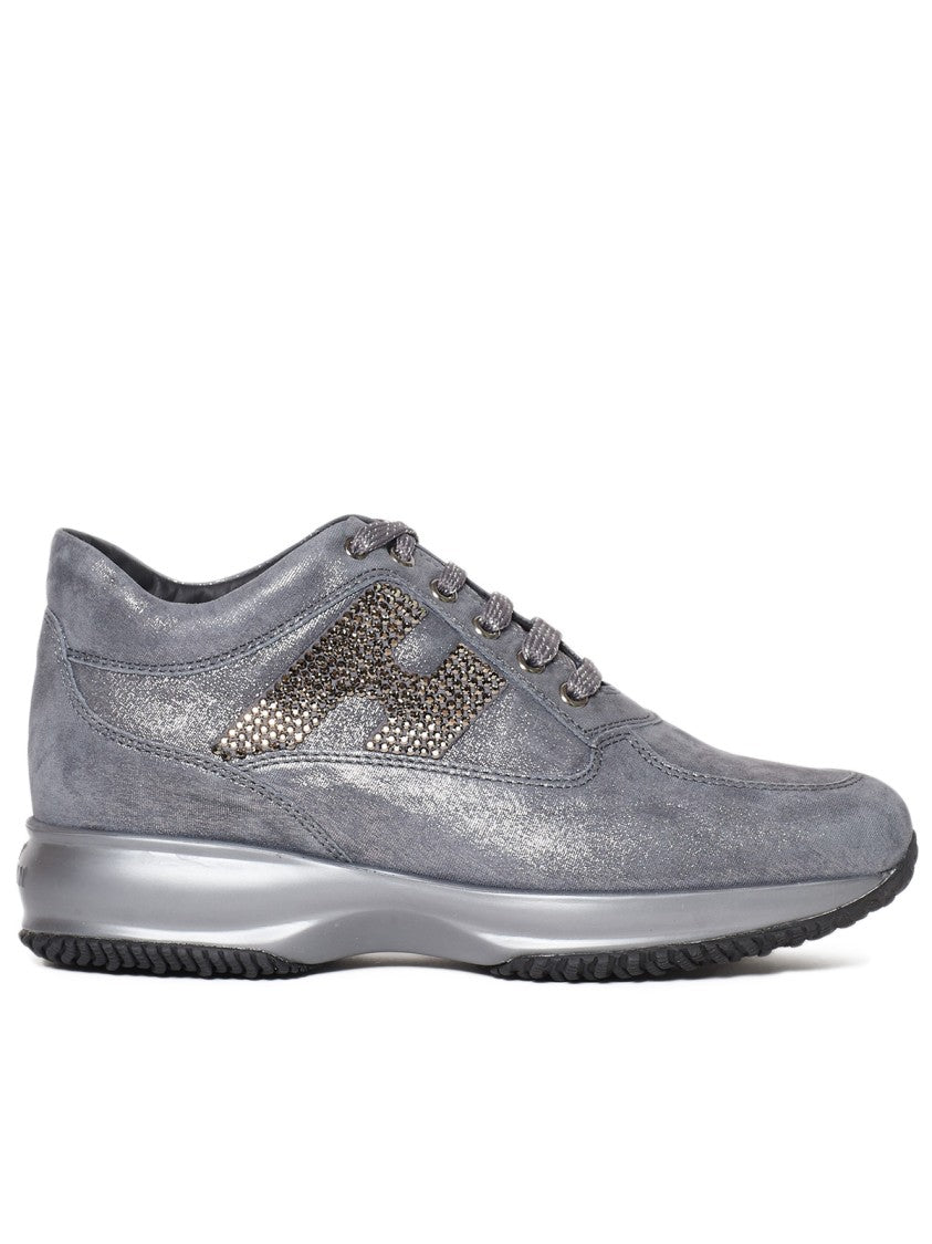 Hogan Grey Laminated Suede Interactive Sneakers