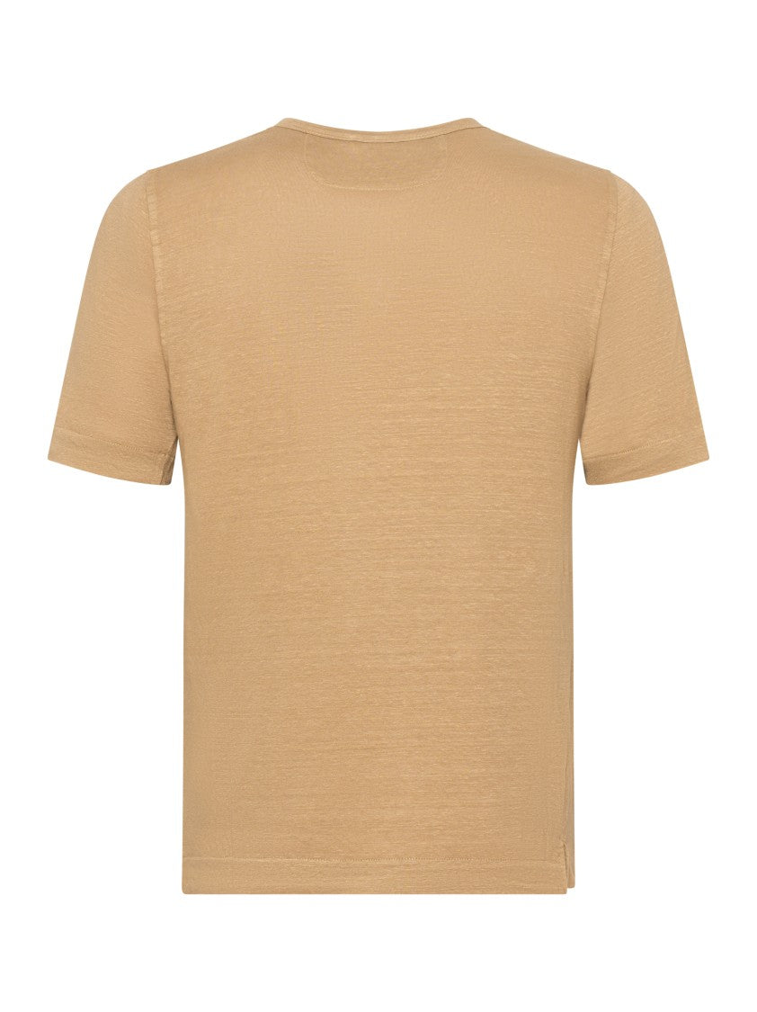 Franzese Collection Beige Handmade Crewneck T-Shirt In Irish Linen