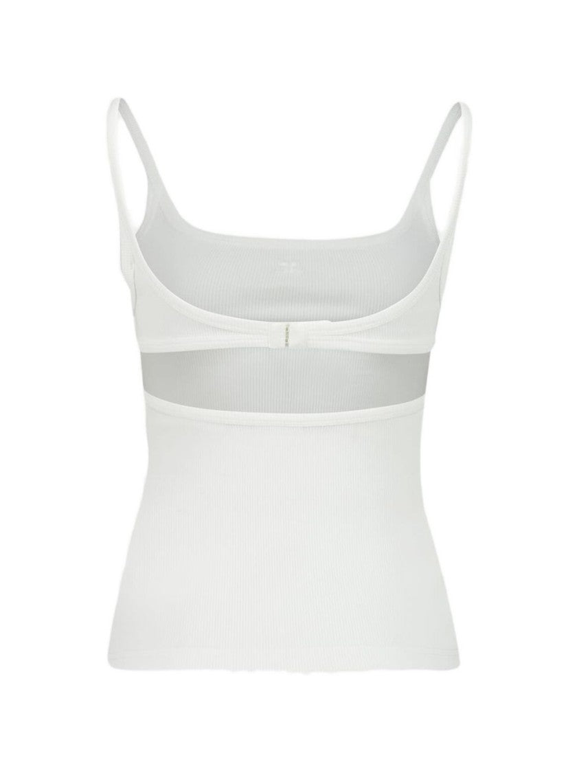 Courrèges White Ribbed Knit Top With Shoulder Straps And Cut-Out Detail