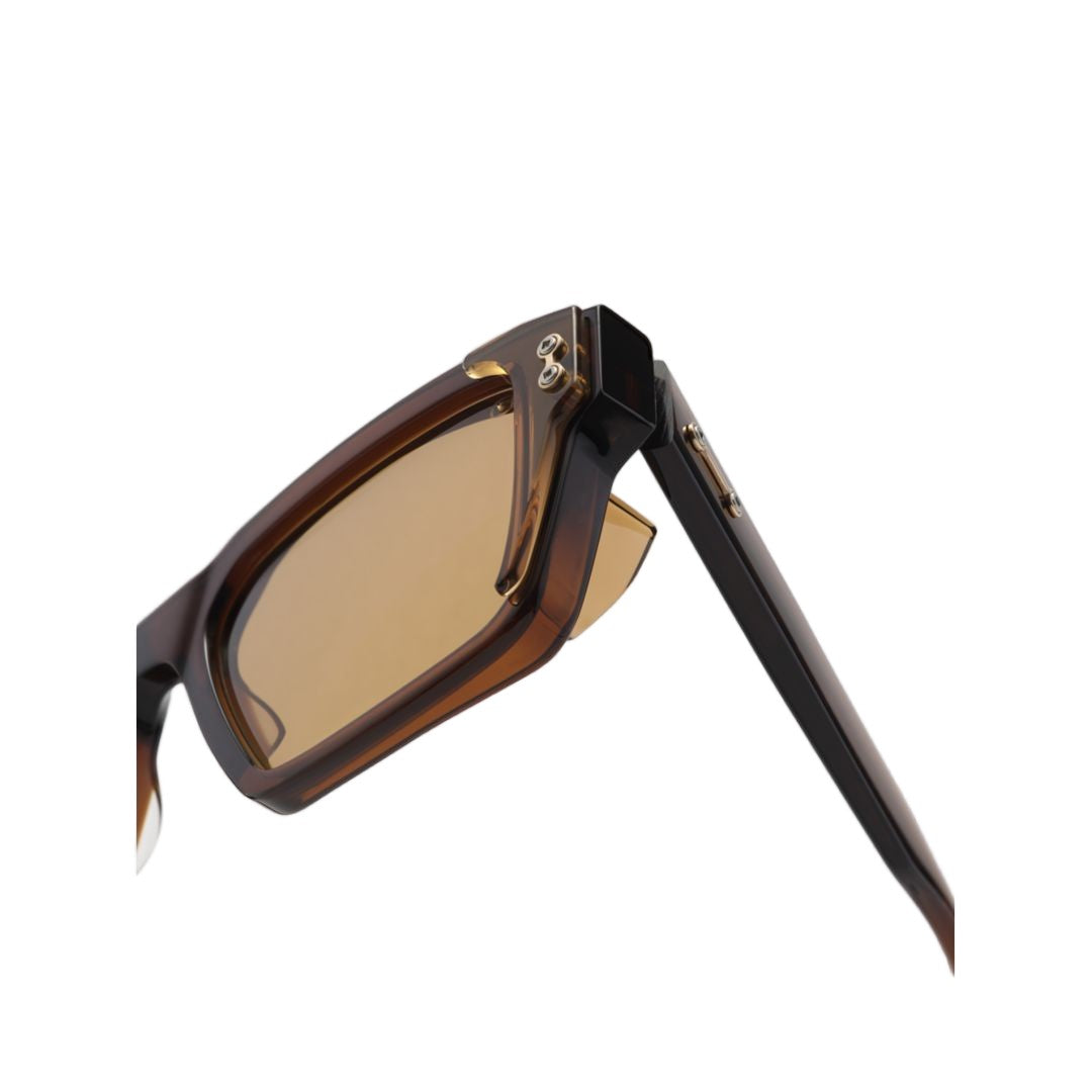 Akoni Rectangular Brown Tortoiseshell Sunglasses With Metallic Accents