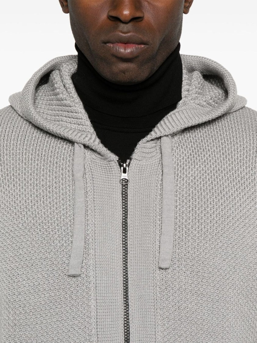 C.P. Company Light Grey Knitted Zip-Up Hoodie With Functional Pockets