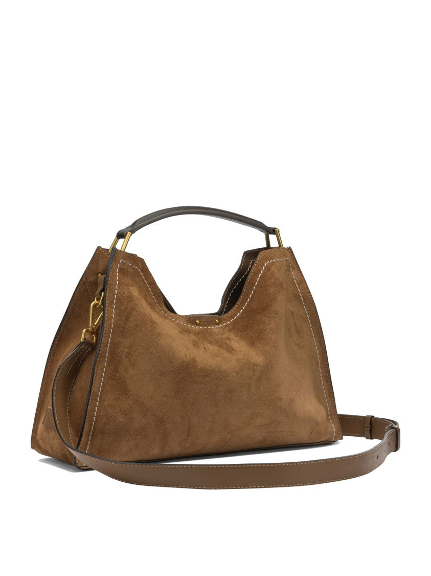 Gianni Chiarini Trapezoidal Suede Shoulder Bag With Gold-Tone Accents