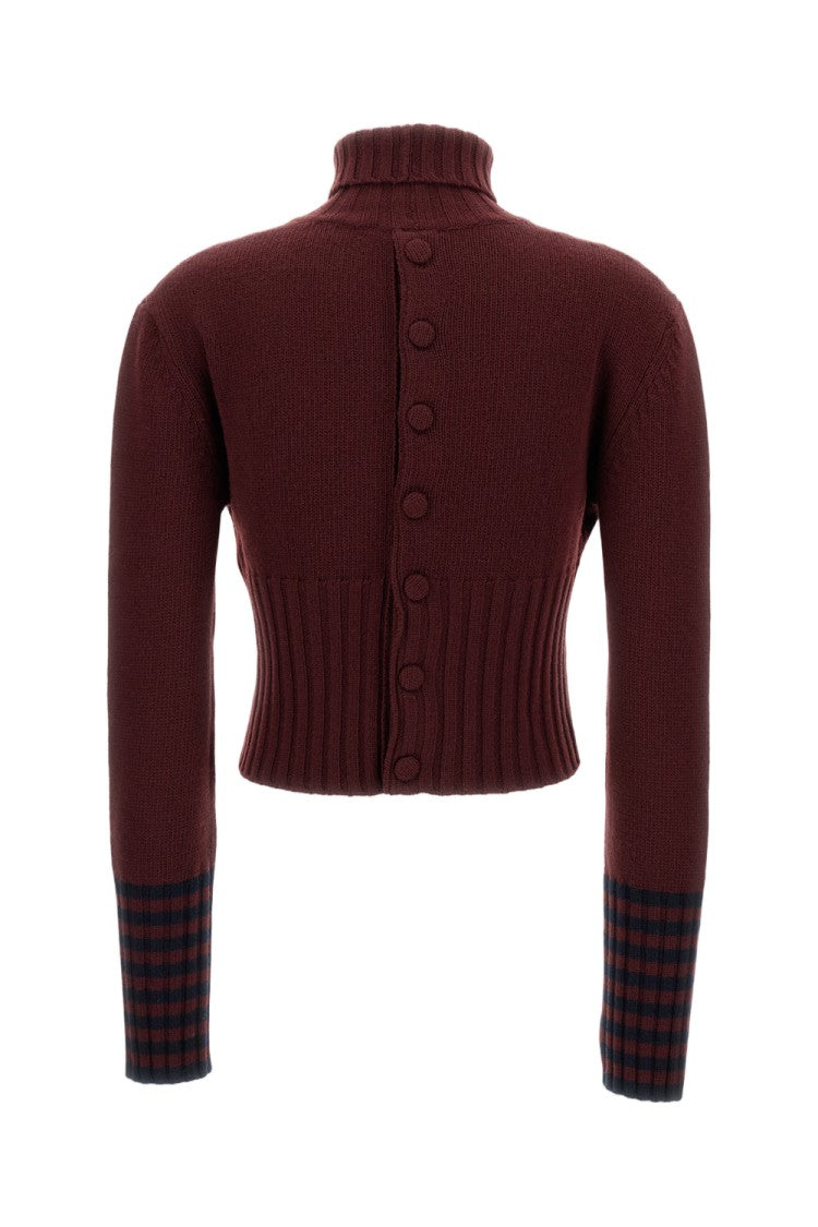 Plan C Cropped Wool Cardigan With Ribbed Trim