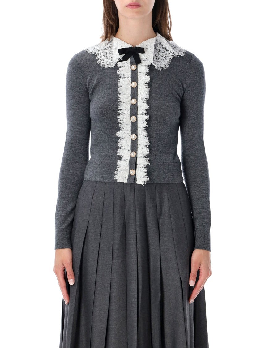 Self-Portrait Grey Lace Collar Knit Cardigan