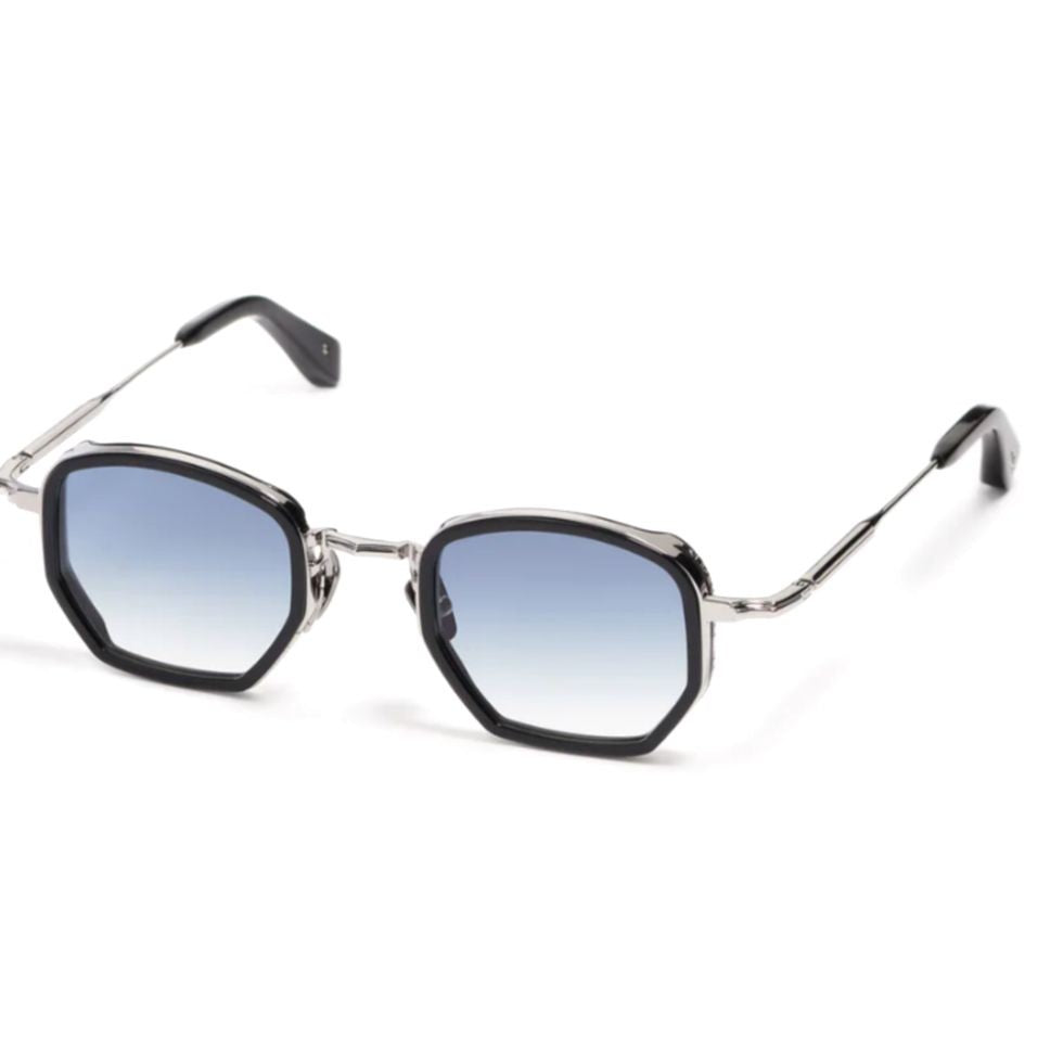 John Dalia Joe Geometric Silver Metallic Sunglasses With Gradient Blue Lenses