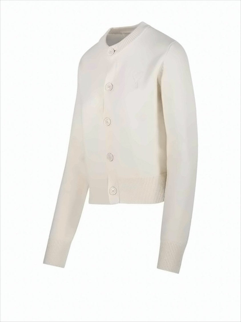 Ami Paris Cropped White Cardigan With Button-Down Front