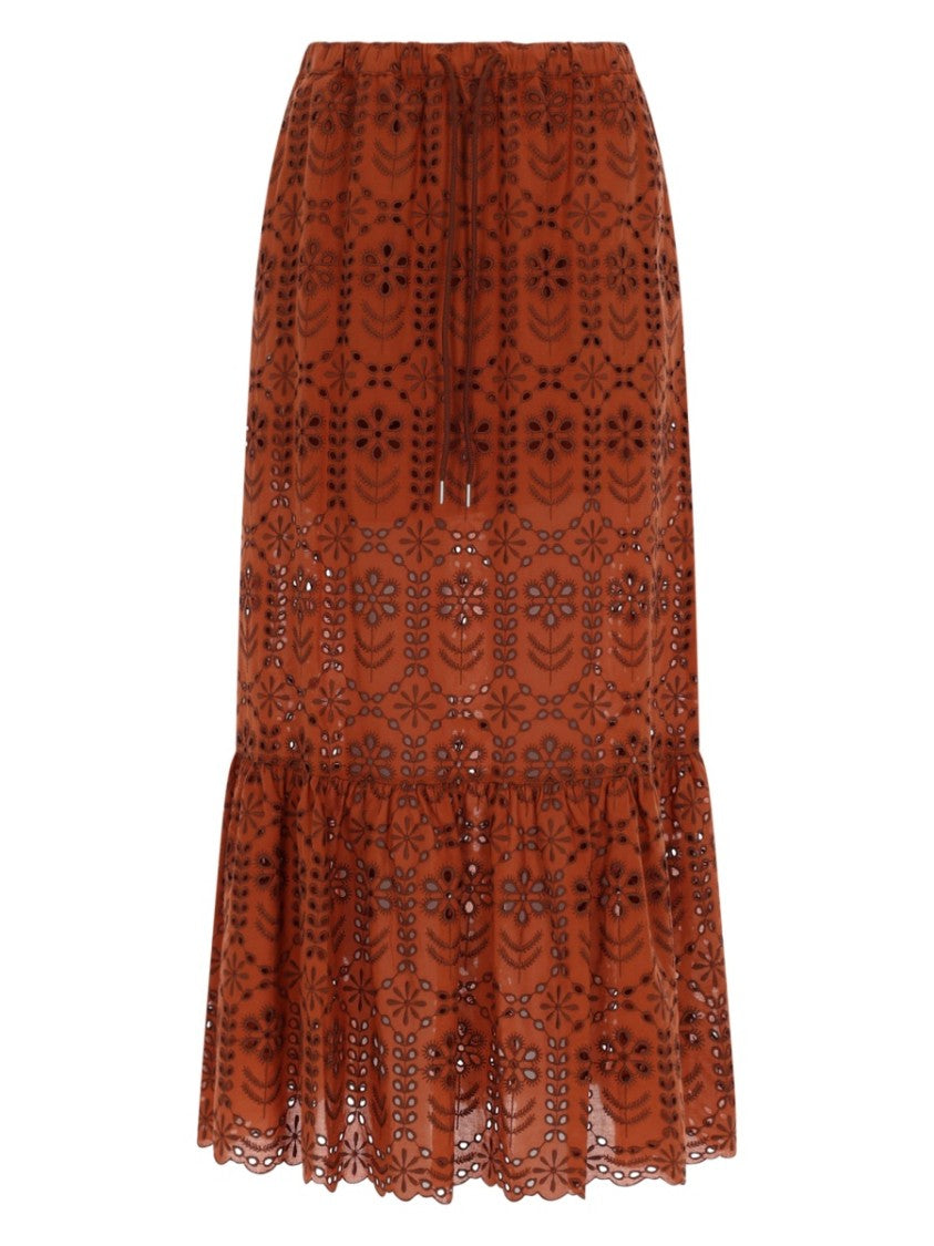 Ps Paul Smith Neutrals Perforated Floral Pattern Maxi Skirt