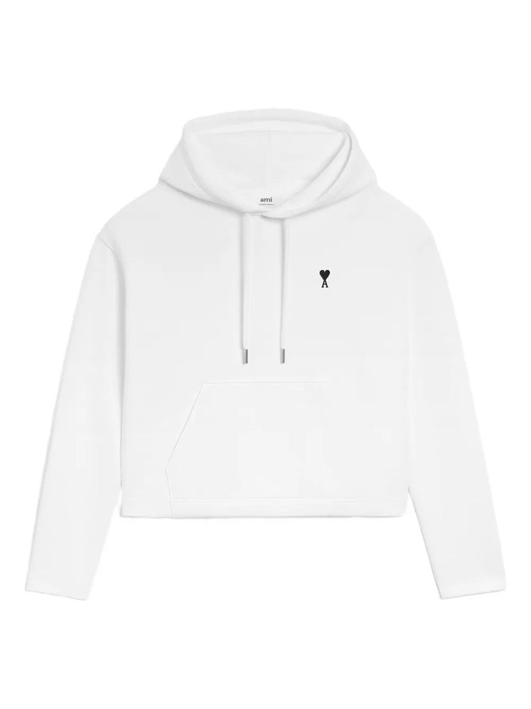 Ami Paris Cropped Minimalist Hoodie With Contrasting Emblem