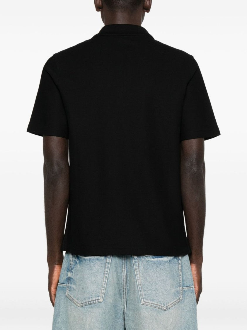 Lanvin Black Three-Button Embroidered Cotton Polo