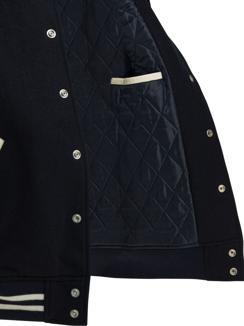 Human Made Varsity-Style Jacket With Contrast Leather Sleeves