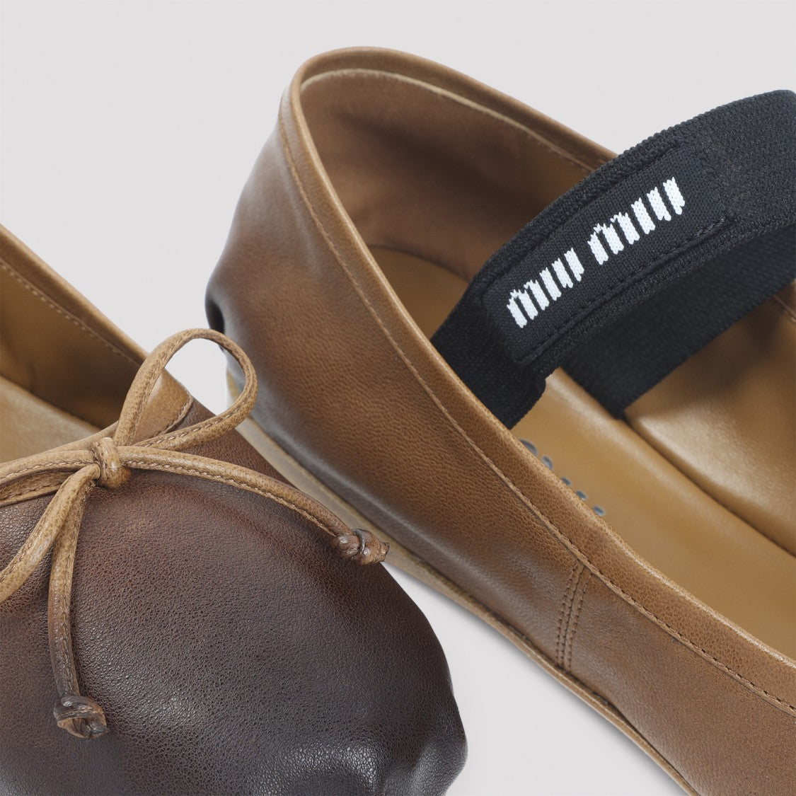 Miu Miu Caramel Brown Lamb Leather Ballerinas With Tonal Bow