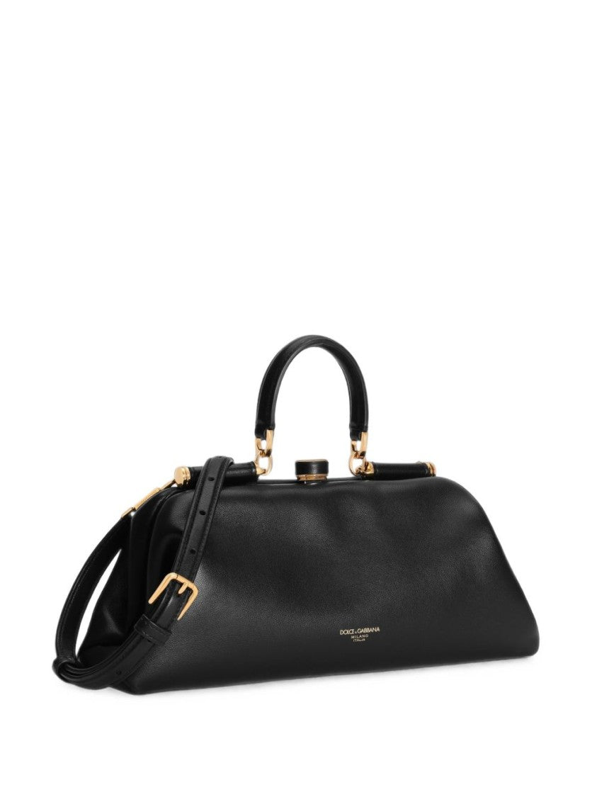 Dolce & Gabbana Black Gold-Accent Structured Leather Handbag