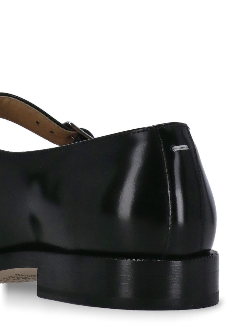Maison Margiela Black Tabi Polished Leather Mary-Jane Flats