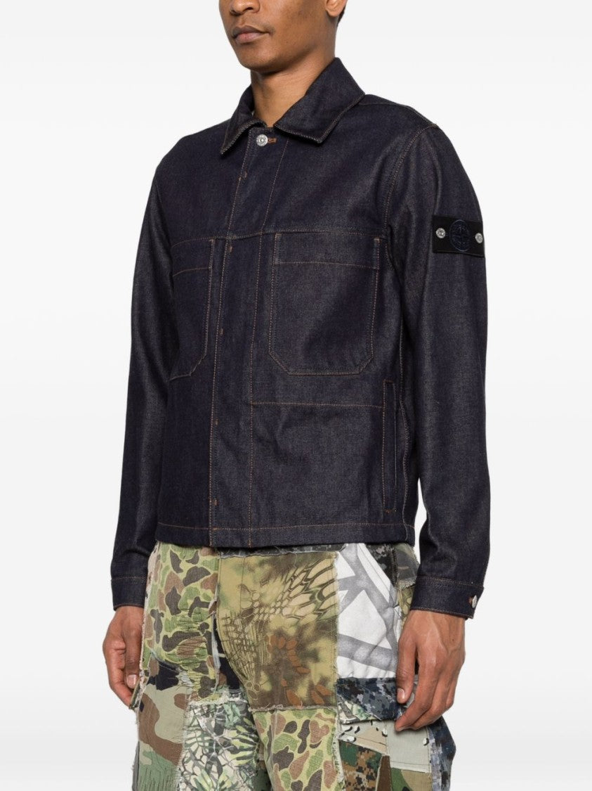 Stone Island Classic Denim Jacket With Structured Collar