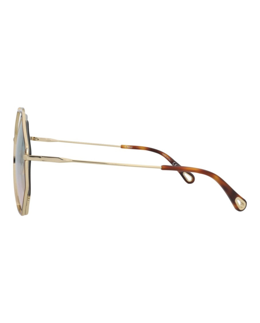 Chloé Square-Frame Metal Sunglasses With Gradient Lenses And Cutout Accents