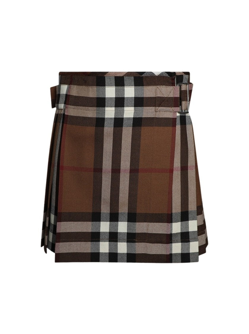 Burberry Check Wool Pleated Skirt