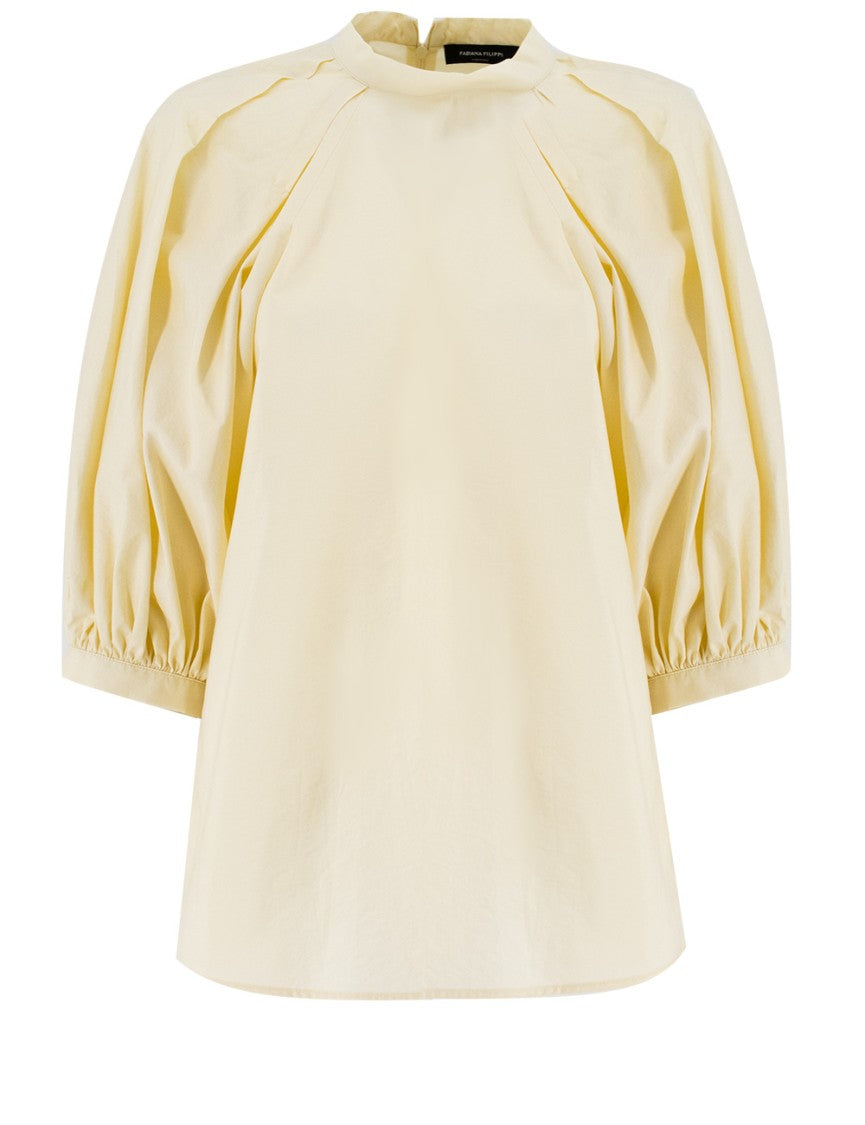 Fabiana Filippi High-Neck Jersey Top With Voluminous Puff Sleeves
