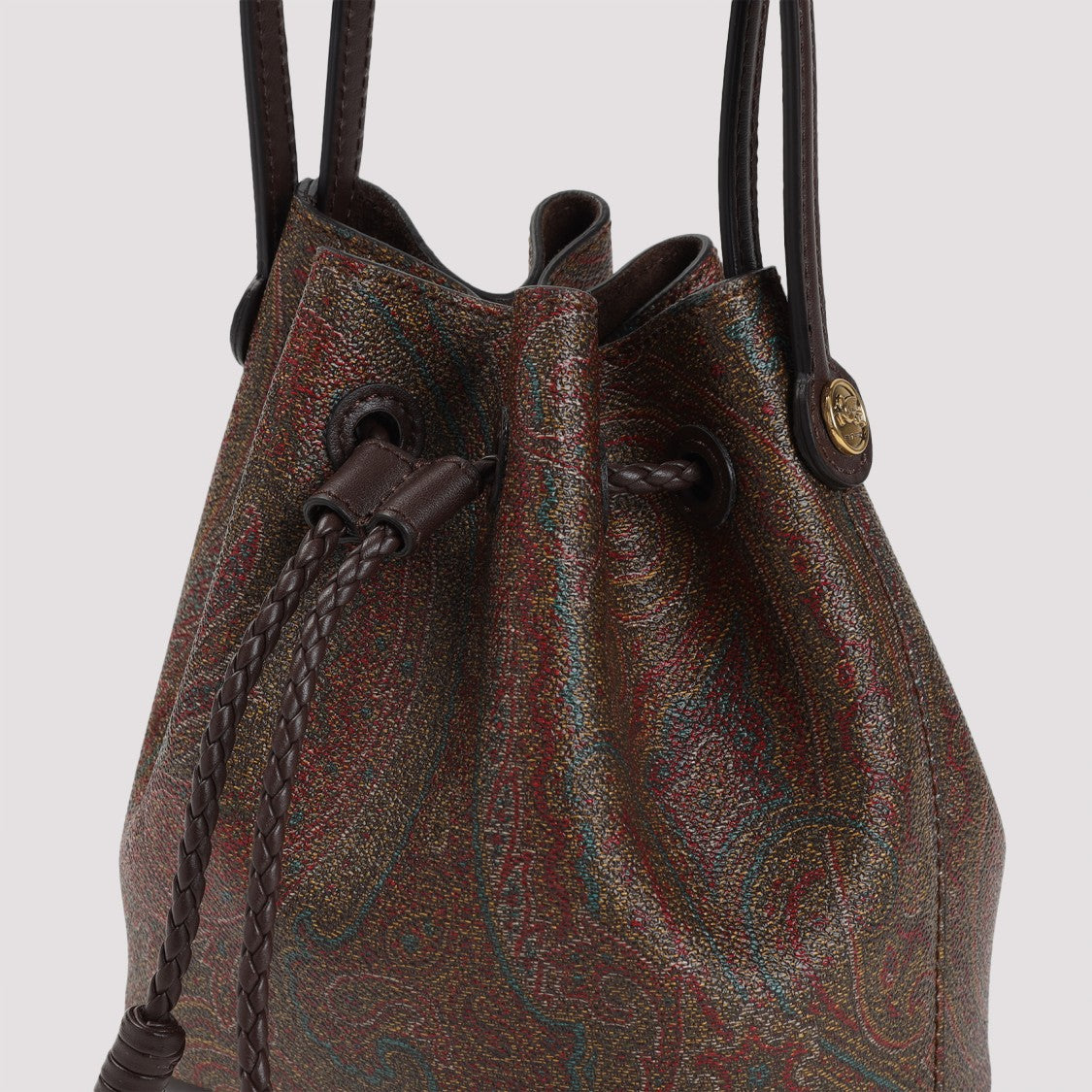 Etro Arnica Small Brown Cotton Bucket Bag