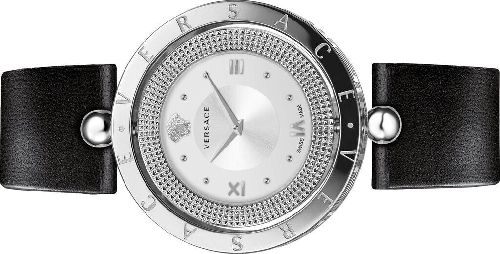 Versace Polished Stainless Steel Eon Watch With Calf Leather Strap
