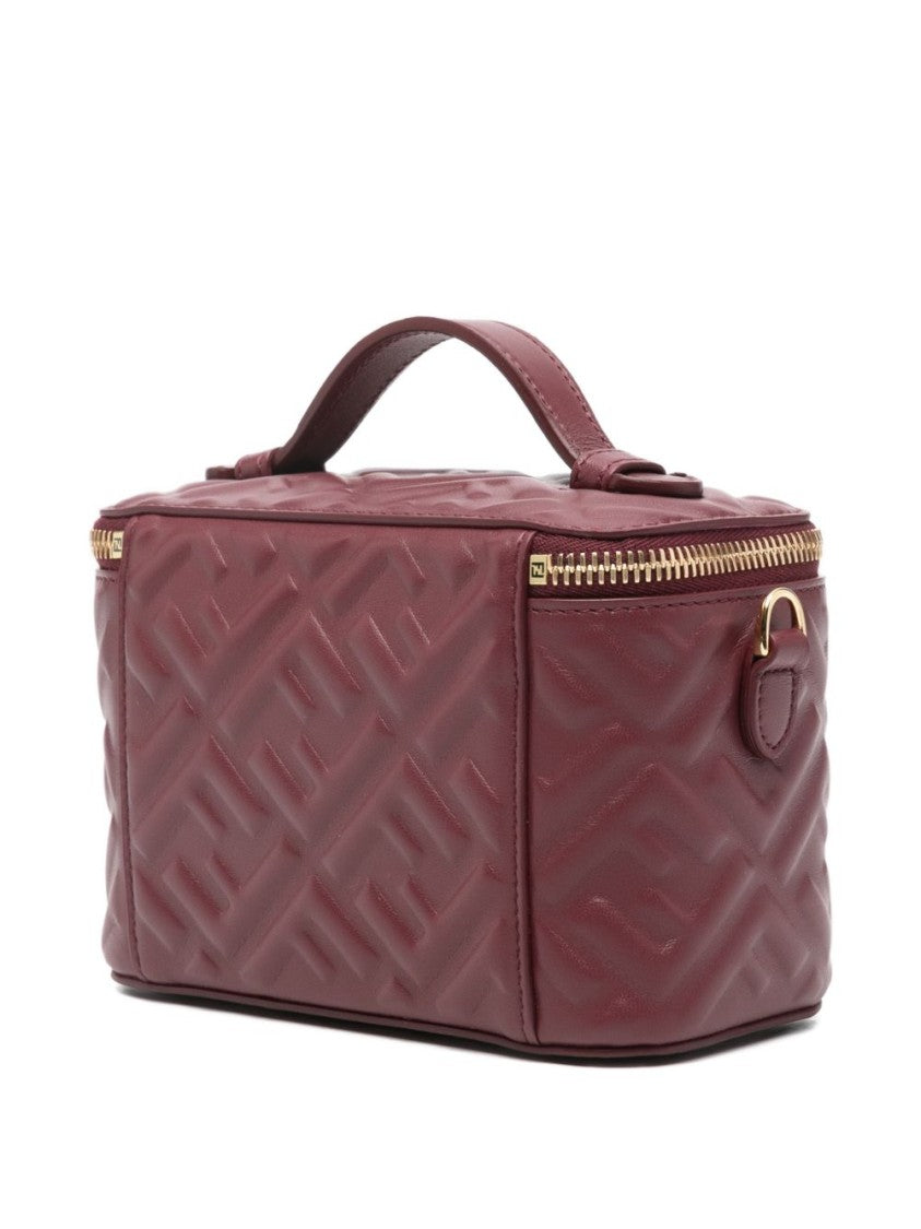 Fendi Compact Quilted Burgundy Mini-Bag With Gold-Tone Hardware