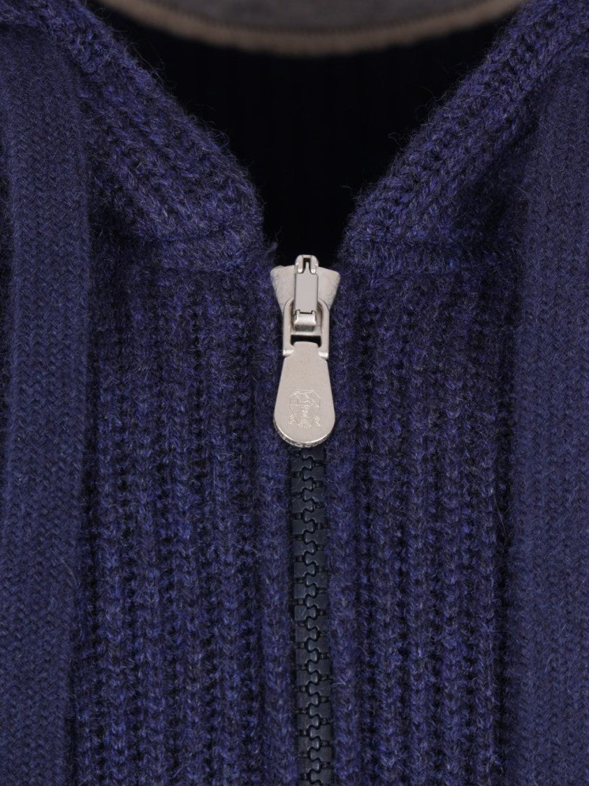 Brunello Cucinelli Ribbed Knit Sweater With Full Zipper And Hood