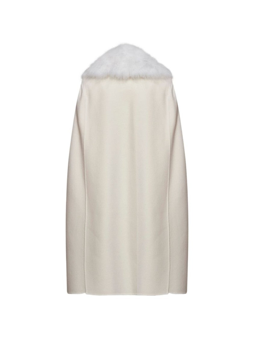 Fendi Creamy Fabric Luxury Fur Collar Jacket