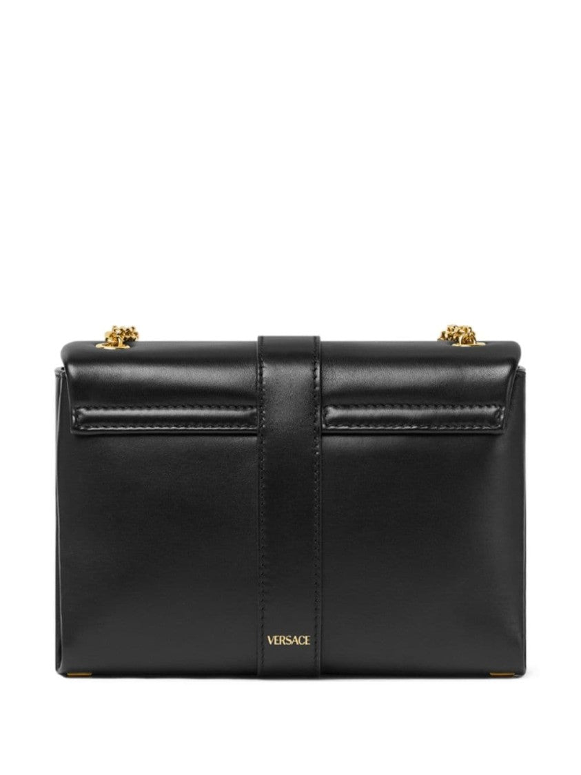 Versace Foldover Top Black Lambskin Bag