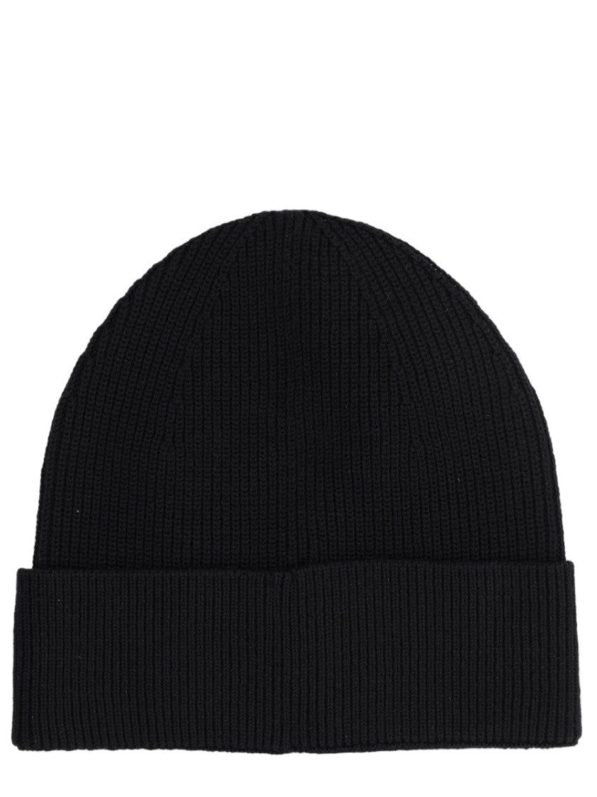 Balmain Ribbed Knit Rectangular Patch Logo Wool Beanie