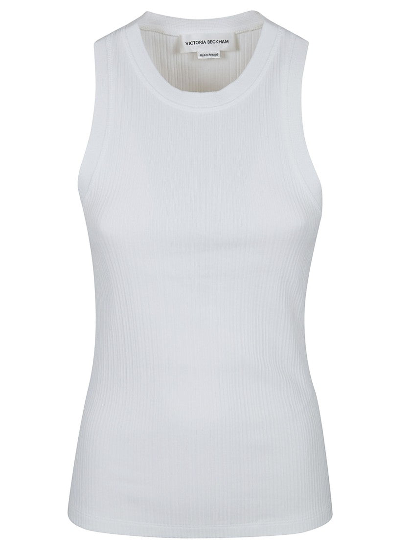 Victoria Beckham Ribbed Sleeveless Tank Top With Embroidered Detail