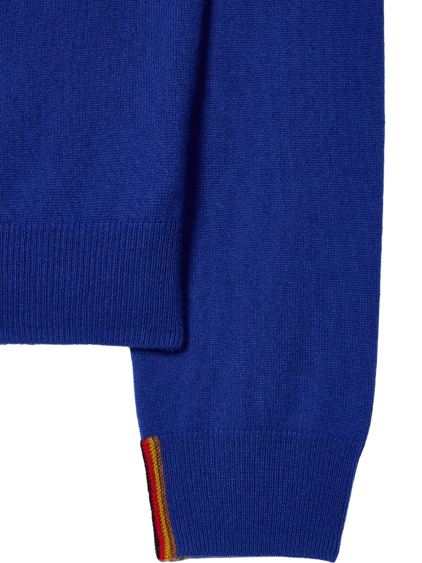 Paul Smith Blue Ribbed Cuffs Cashmere Sweater