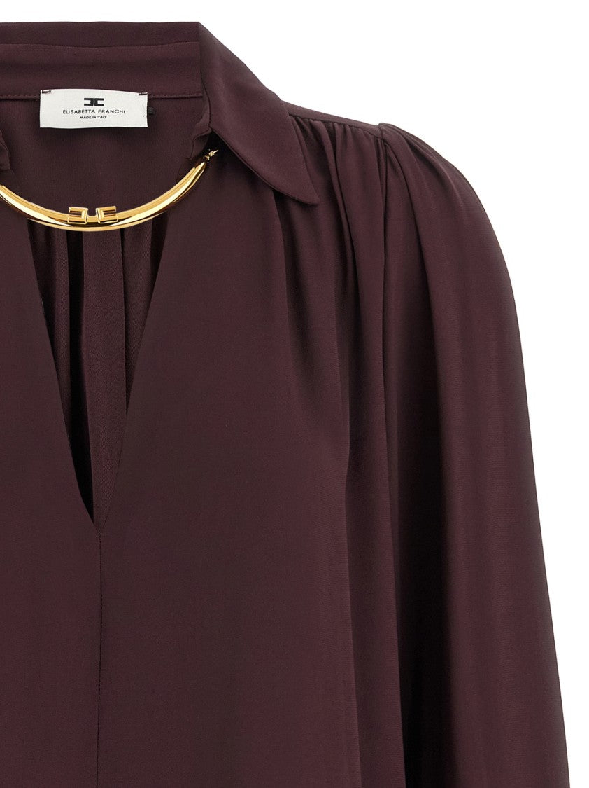 Elisabetta Franchi V-Neck Georgette Shirt With Removable Metal Necklace