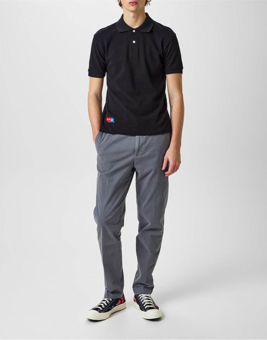 Comme Des Garçons Black Heart Invader Logo Cotton Polo Shirt