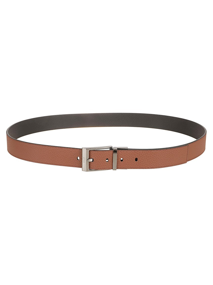Bally Reversible Leather Belt With Polished Silver Buckle