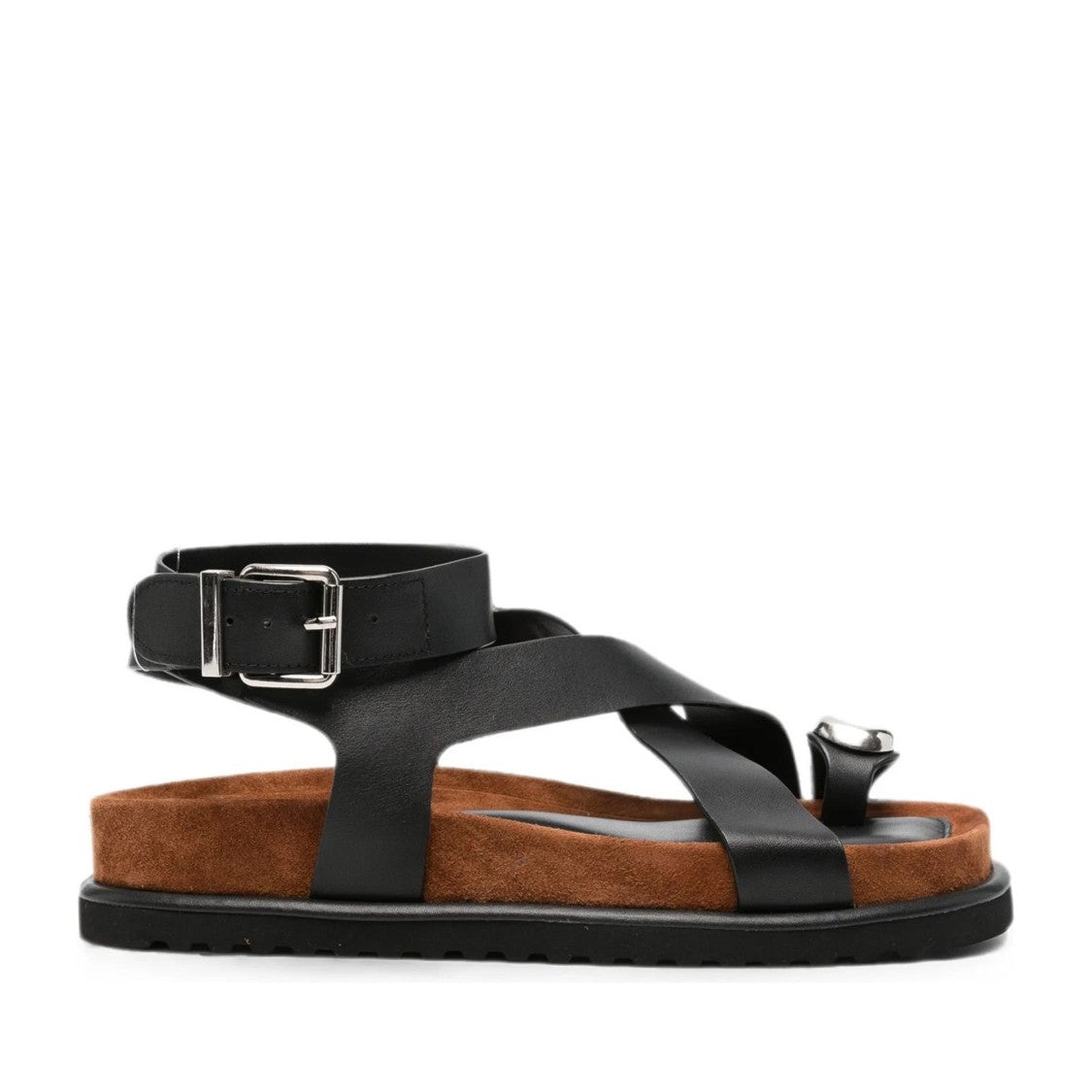 Adrianna Feretti Black Crisscross Leather Strap Wedge Sandals