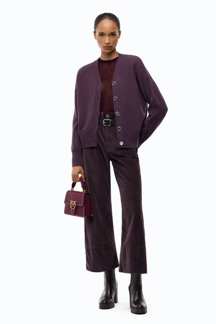 Pinko Violet Wool-Cashmere Blend V-Neck Cardigan