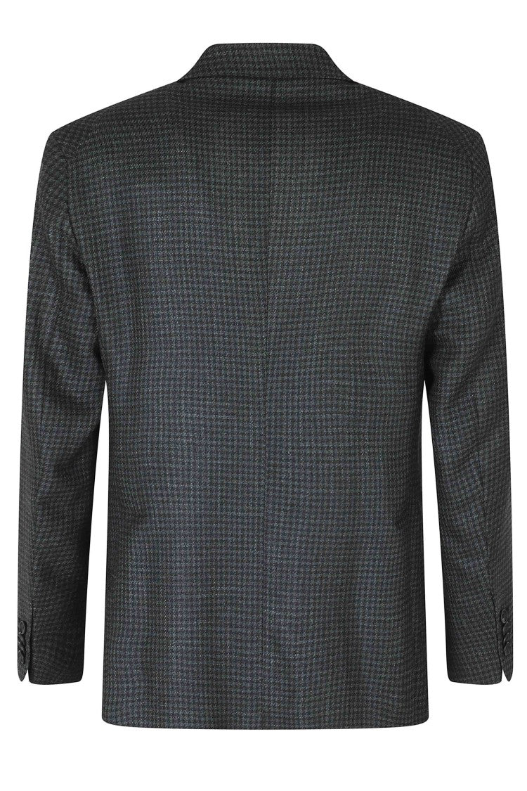 Tagliatore Green Single-Breasted Pied-De-Poule Wool-Blend Blazer