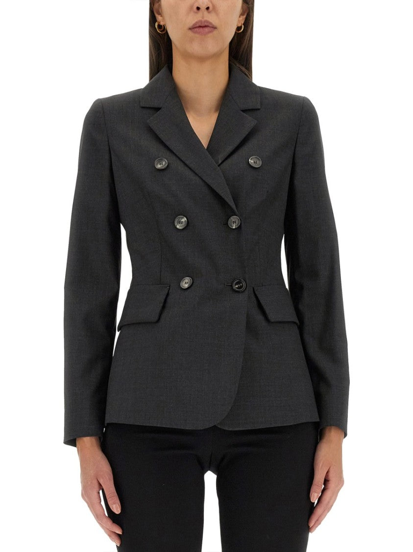 Max Mara Double-Breasted Jacket With Notched Lapels In Virgin Wool