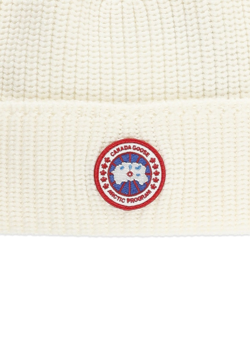 Canada Goose Ribbed Wool Beanie With Contrasting Logo Patch