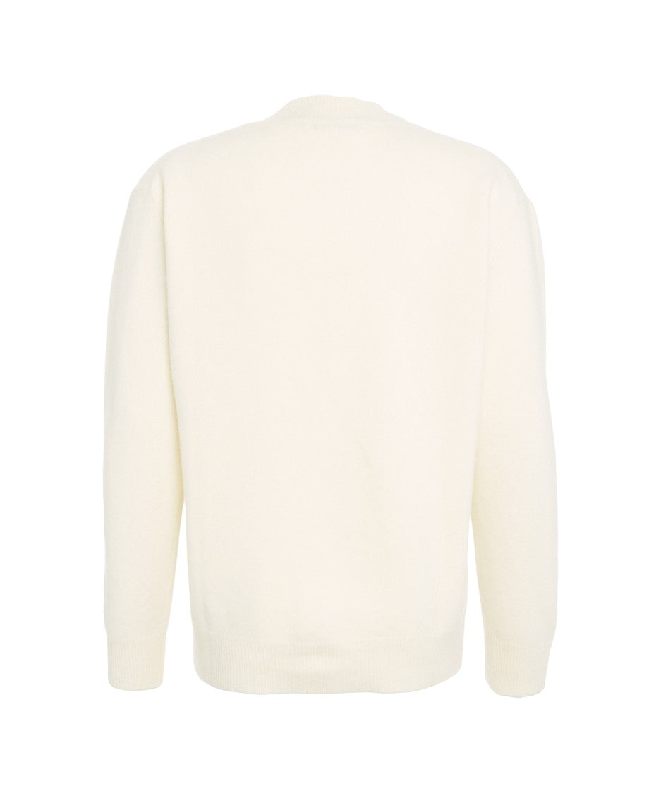 Grifoni V-Neck Knit Sweater In Classic White Wool