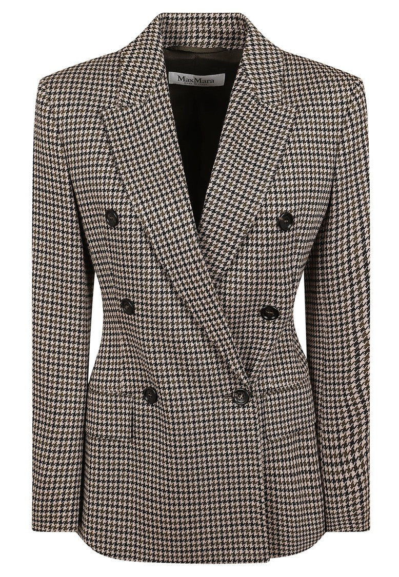 Max Mara Double-Breasted Pinstripe Blazer With Houndstooth Pattern