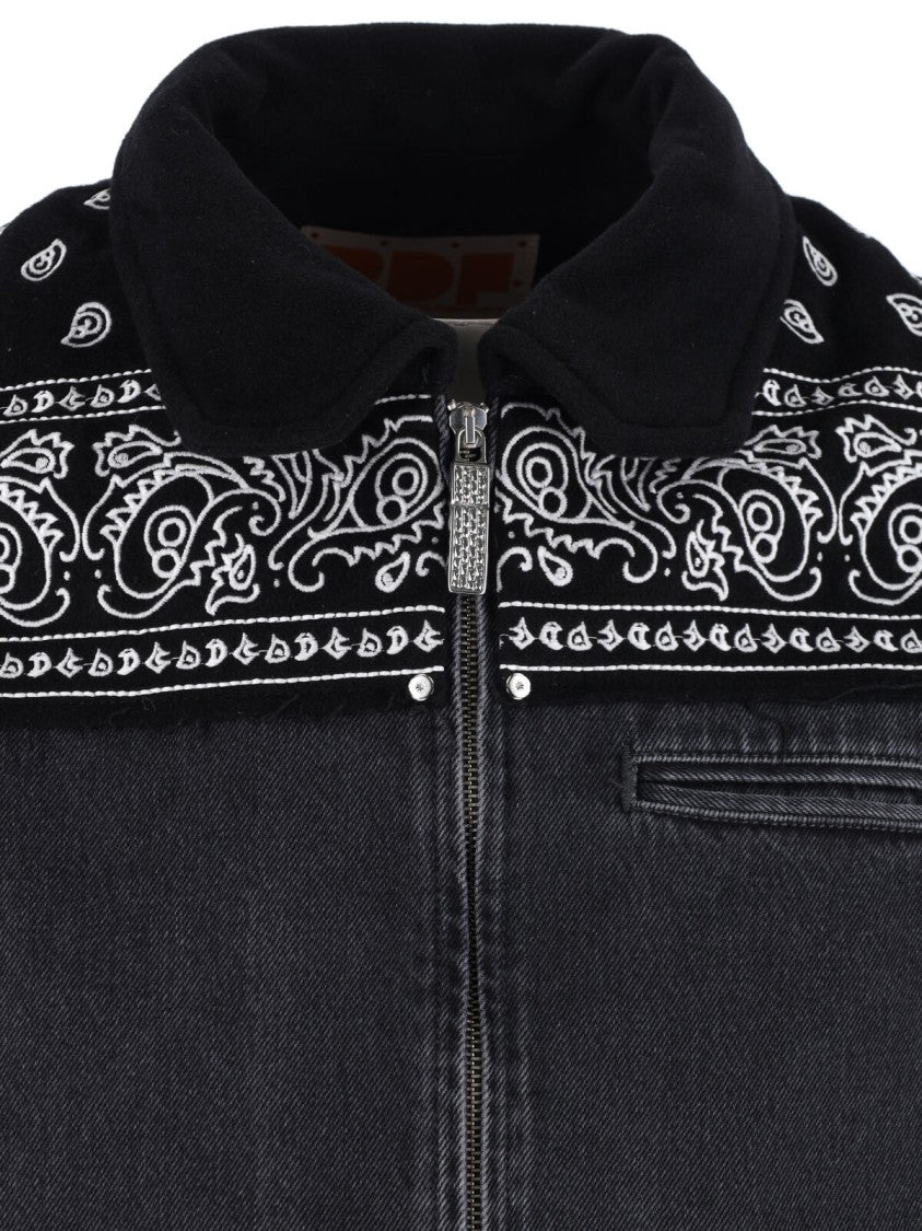 Pdf Black Bandana Print Boxy Denim Jacket