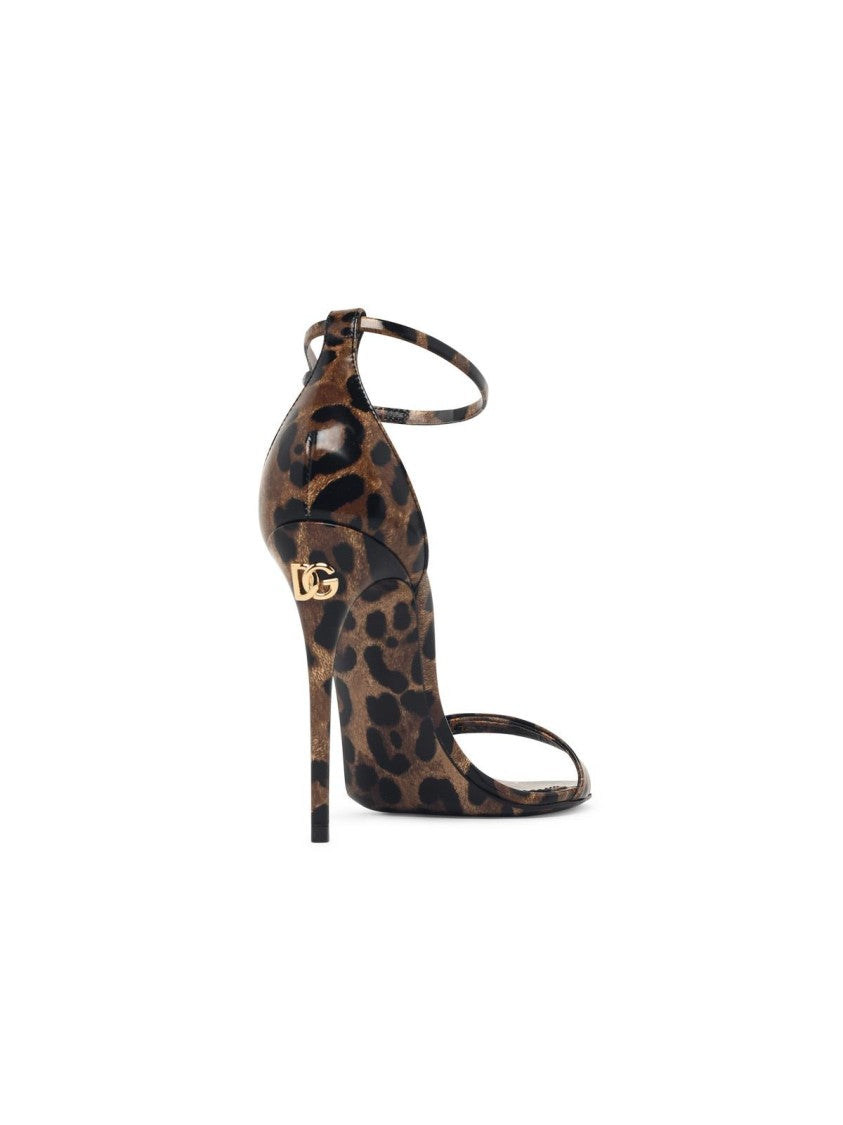Dolce & Gabbana Leopard Print Calfskin Leather Sandals With Adjustable Drawstring
