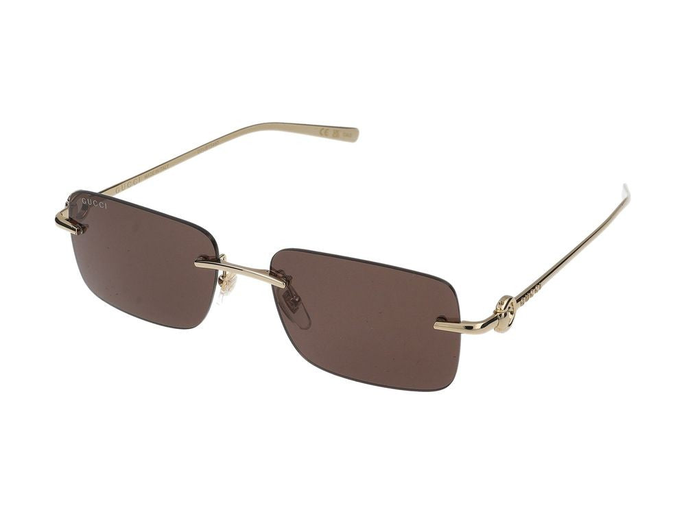 Gucci Rimless Square Sunglasses With Polished Gold Frame