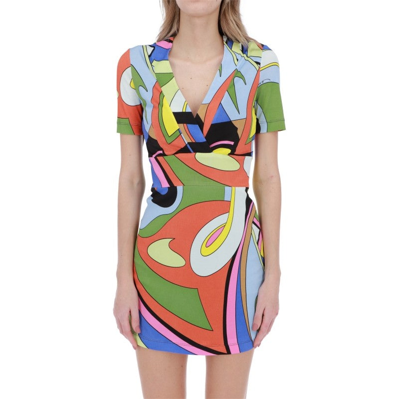 Moschino Multicolor Geometric Print Short V -Neck Dress